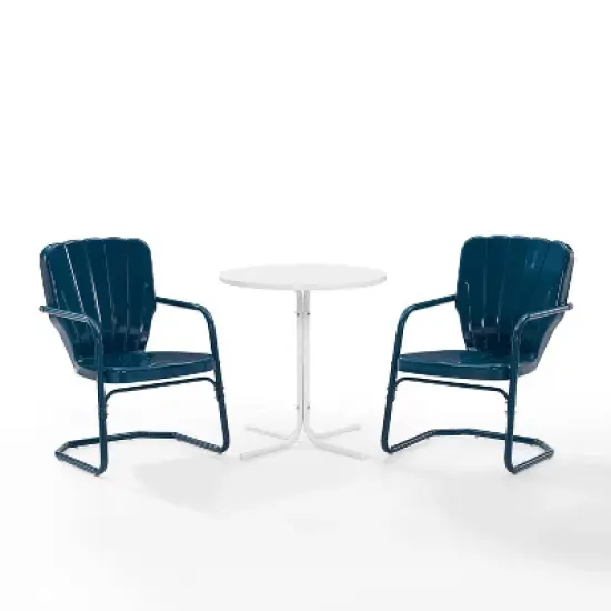 Ridgeland 3pc Outdoor Bistro Set with Table & 2 Chairs - Navy Gloss - Crosley image {1}
