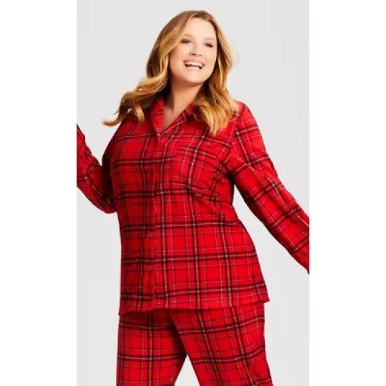 Women's Plus Size Fleece Check Sleep Top - red | AVENUE image {6}