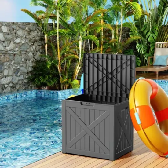 SEVOBAL Deck Boxes 32 Gal Outdoor Storage Deck Box, Weather-Resistant Outdoor Bench with Stay-Up Lid, Black, 22.09"*17.09"*20.87" image {1}