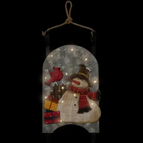 Northlight 17" LED Lighted Wooden Sled with Snowman and Cardinal Christmas Decoration image {2}