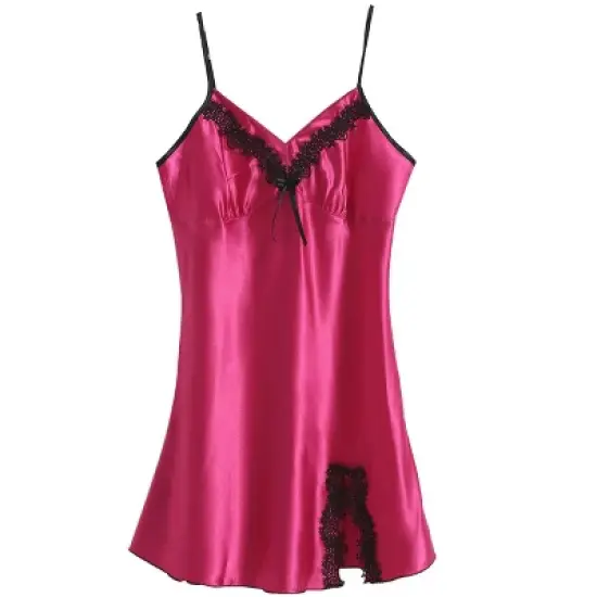 Allegra K Women Satin Lace Trim Sleepwear Nightgown Pajama Slip Dress image {6}