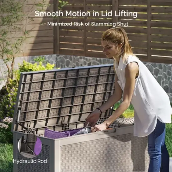 Sersper 100 Gallon Large Resin Deck Box Outdoor Storage Boxes for Garden Tools and Pool Supplies-Waterproof,Lockable,Brown image {4}