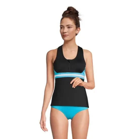Lands' End Women's Chlorine Resistant Zip Front Tankini Swimsuit Top image {3}