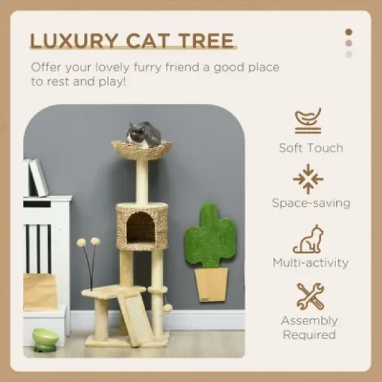 Chery Life 45" Cat Tree for Indoor Cats, Cat Tree Tower with Scratching Posts, Ramp, Condo, Toy Balls, Platforms, Bed, Ramp, Beige image {3}