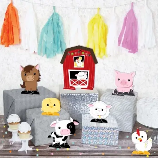 Big Dot of Happiness Farm Animals - Barnyard Baby Shower or Birthday Party Centerpiece Table Decorations - Tabletop Standups - 7 Pieces image {2}