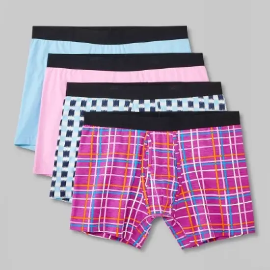 Men's Plaid/Solid Boxer Briefs 4pk - Original Use&trade; Blue/Pink/White image {4}