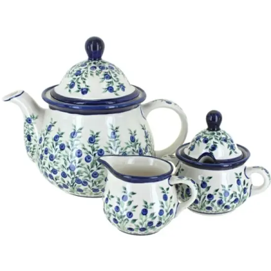 Blue Rose Polish Pottery 1700 Zaklady 3 Piece Tea Set image {10}