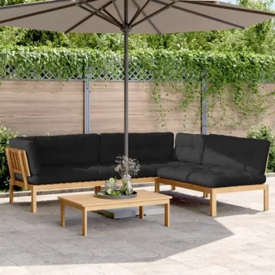 vidaXL Pallet Sofa Set Acacia wood with black cushions image {1}