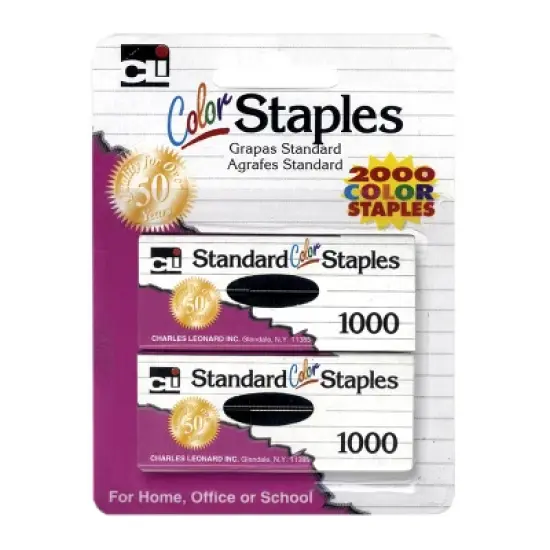 Charles Leonard Standard Color Staples, Assorted Colors, 2000 Per Pack, 12 Packs image {1}