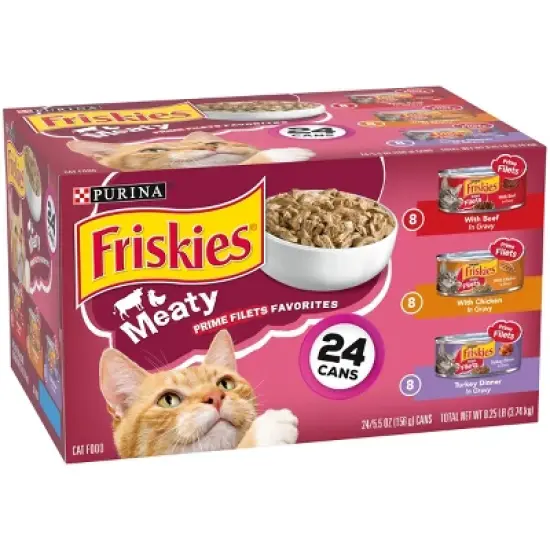 Purina Friskies Meaty Prime Filets Favorites with Chicken, Beef and Turkey Flavor Wet Cat Food - 5.5oz/24ct Variety Pack image {3}