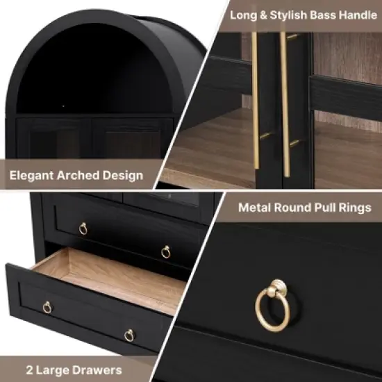 Rbied 71" Tall Arched Kitchen Pantry Cabinet Sideboard with 2 Drawer & Adjustable Shelves & Glass Door image {5}