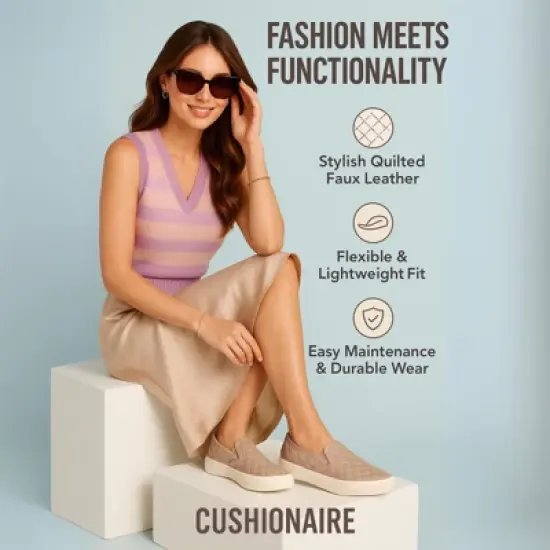 CUSHIONAIRE Faze Women&rsquo;s Quilted Slip-On Sneaker &ndash; Faux Leather Casual Shoe with Memory Foam Insole & Rubber Outsole image {5}