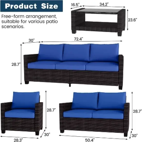 Acekool 8-Piece Outdoor Patio Conversation Set with Thick Cushions, Tempered Glass Coffee Table, and Storage for Garden, Porch & Backyard image {1}