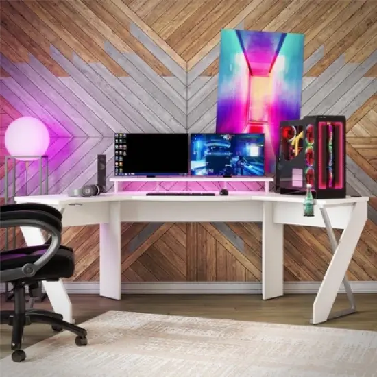 Xtreme Gaming Corner Desk with Riser & Led Light Kit White - NTENSE image {1}