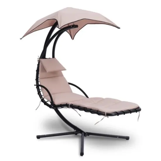SereneLife Outdoor Swinging Chaise w/a Built-in Pillow and Removable Canopy UV Protection and Foam Covered Armrest image {8}