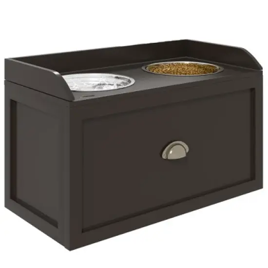 Gulches PawHut Dog Feeding Station with Storage Drawer & Elevated Bowls for Large Dogs - Coffee image {2}
