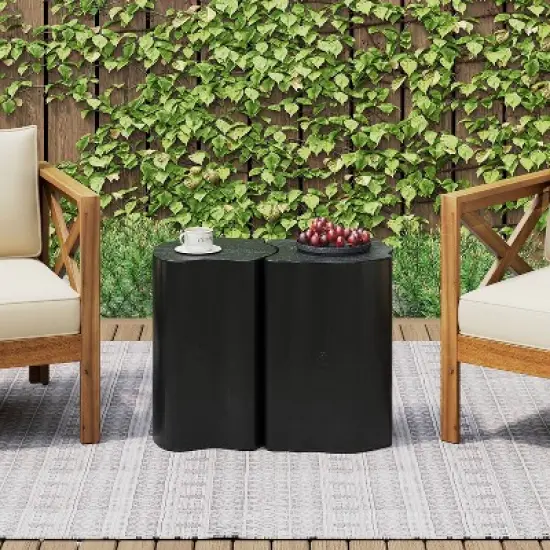 2-in-1 Irregular MGO End Table, Split Design, Small Space Friendly,Indoor Outdoor Use,Black Color image {2}