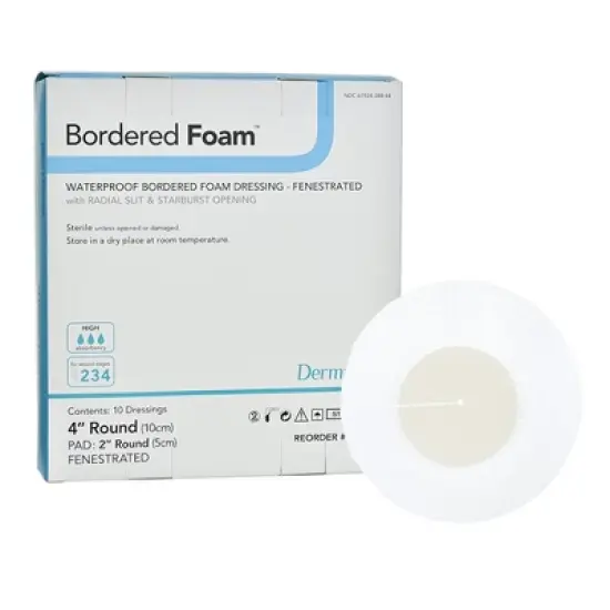 BorderedFoam Foam Dressing 4" Diam. Fenestrated Round With Border Waterproof Backing 00288E 10 per Box image {3}