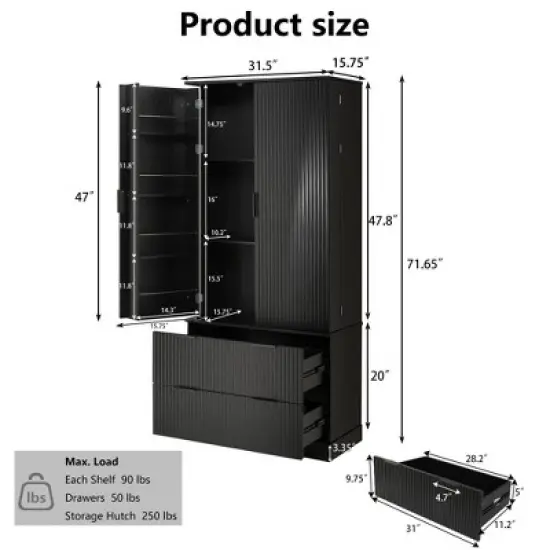 NicBex Modern Fluted High Kitchen Pantry Cabinet with Adjustable Storage & Drawers,Freestanding Cupboard Buffet Cabinet for Kitchen,Dining Room image {4}