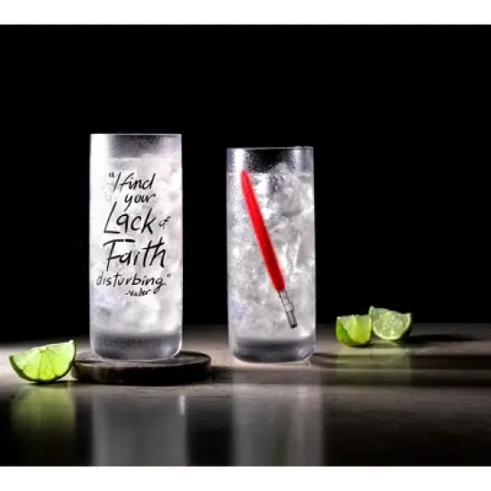 Star Wars New Hope Darth Vader Red Lightsaber Tall Drinking Glass - 14.2 oz - Set of 2 image {3}