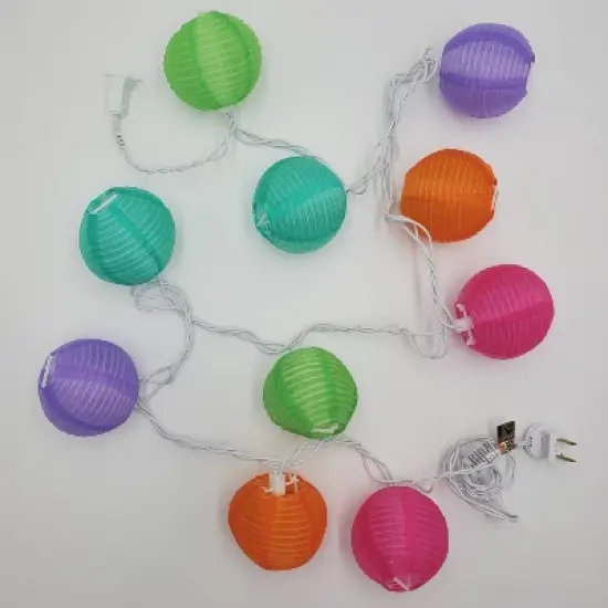 10ct Electric String Lights with 3"x7' Nylon Lanterns- Multi Color image {1}