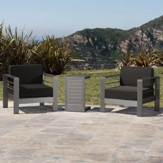 Christopher Knight Home Crested Bay Outdoor Aluminum 3 Piece Chat Set with C Shaped Table image {9}