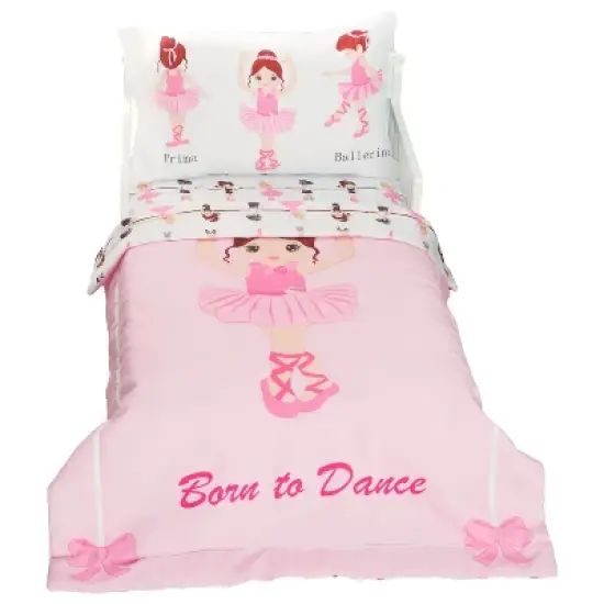 EVERYDAY KIDS 4 Piece Toddler Bedding Set -Born to Dance Ballerina- Includes Comforter, Flat Sheet, Fitted Sheet and Reversible Pillowcase image {9}