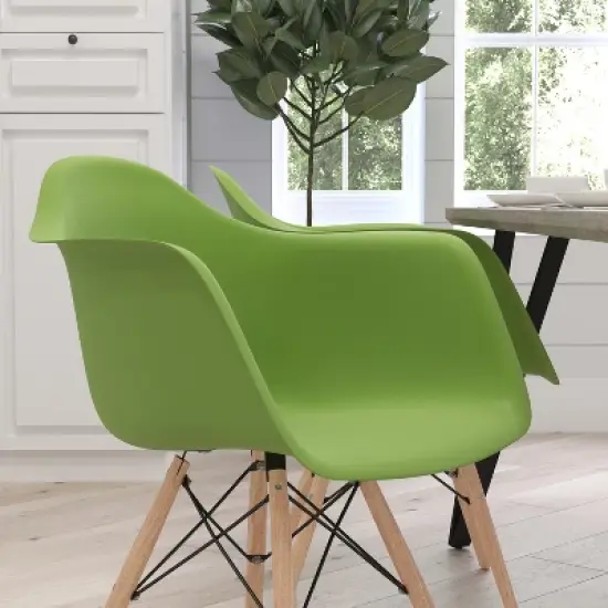 Merrick Lane Polypropylene Accent Chair with Gently Curved Arms and Metal Braced Wooden Legs image {2}