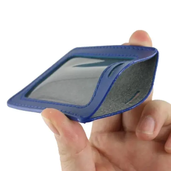 Unique Bargains Faux Leather Badge ID Card Vertical Holders Blue 2 Pcs with Neck Strap image {2}