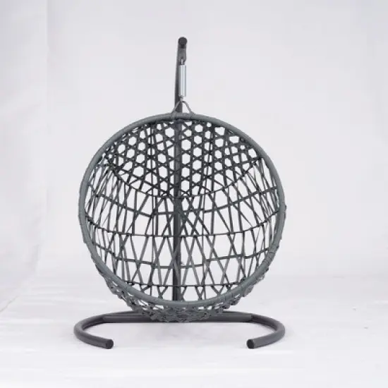 LOVSON Swinging Cat Bed with Stand and Cushion, Rattan Wicker Styled Cat Egg Chair for Cats and Small Pets, Gray image {6}