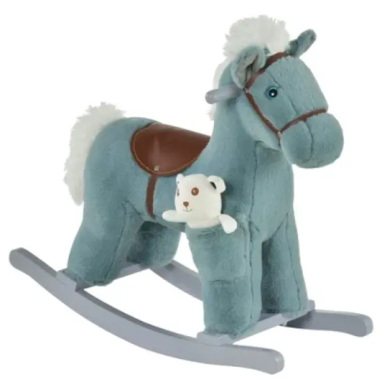 TopComfy Baby Bouncer and Rocker Plush Ride On Rocking Horse with Bear Toy and Realistic Sounds for Playroom, Blue, 25.5"*10.3"*21.8" image {5}