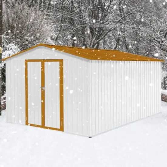 Metal garden sheds 12ftx10ft outdoor storage sheds White+Yellow image {3}
