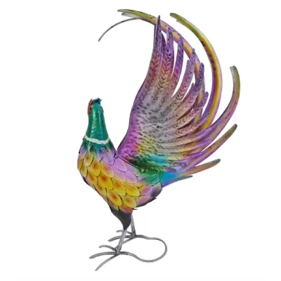 28" Indoor/Outdoor Metal Rooster with Flared Feathers Decorative Garden Statue - Alpine Corporation image {2}