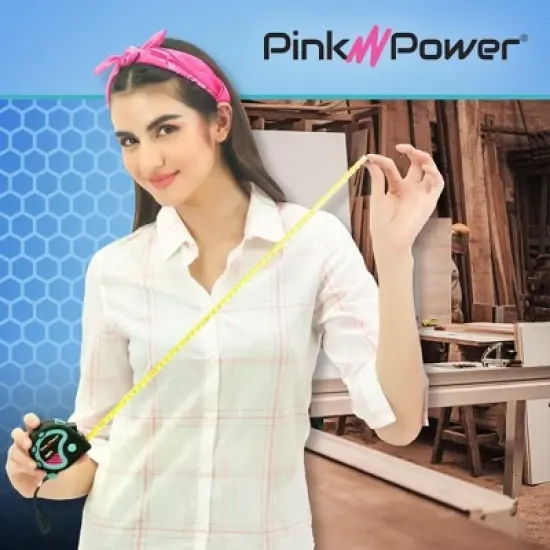 Pink Power 16 Ft Tape Measure with Fractions &ndash; Blue Heavy-Duty Small Measuring Tape Retractable with Easy-Read Markings, Self Centering Return image {4}