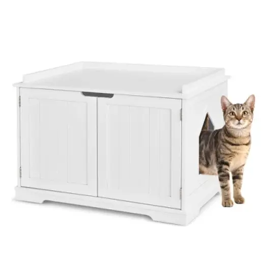 Costway Cat Litter Box Cabinet Furniture Cat Washroom Storage Bench image {10}