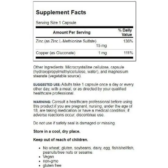 Jarrow Formulas, Inc. Vegan Zinc Balance 15 mg 100 Veg Caps image {1}