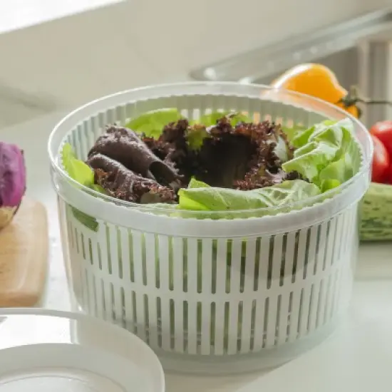 OU Salad Spinner Clear 5.8 qt - Large Vegetable Washer, Lettuce Dryer with Bowl, Lid & Storage Container, BPA Free, Easy Spin & Drain image {1}