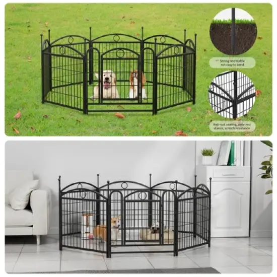 Dog Playpen Indoor, 24 inch 8 Panels Metal Dog Pen Pet Dog Fence Outdoor Exercise Pen with Doors, Indoor Outdoor Foldable Pet Exercise Pen image {6}