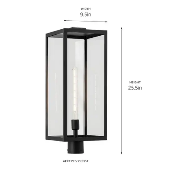 Branner 25.5 inch 1 Light Outdoor Post Light with Clear Glass in Textured Black image {1}