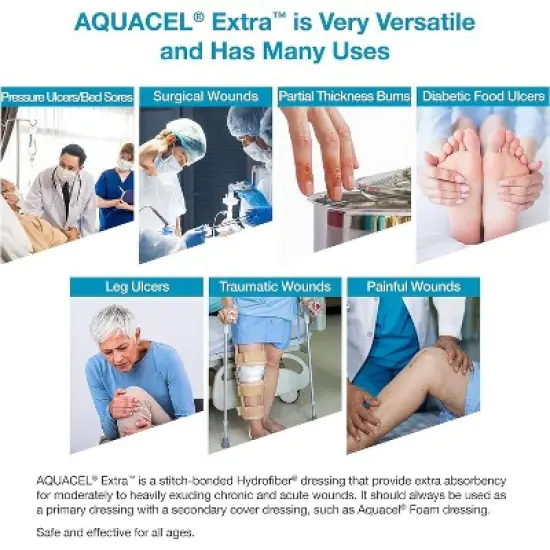 ConvaTec AQUACEL Extra Hydrofiber Dressings for Moderate to Highly Exuding Wounds, Non-Woven Two-Dimensional Strengthening Fibers, Multiple Sizes image {6}