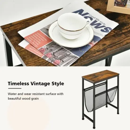 Costway Narrow End Table Magazine Holder Sling Industrial Accent Console Table image {7}