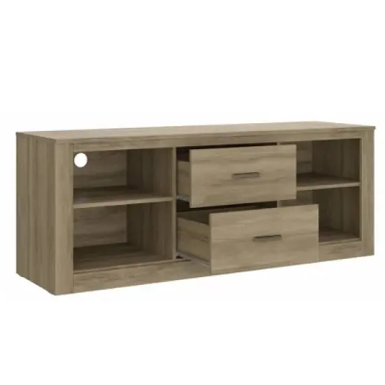 Wooden 2 Drawers and 4 Open Compartments TV Stand for TVs up to 59" Brown - The Urban Port image {2}
