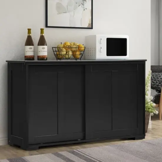 Costway Kitchen Storage Cabinet Sideboard Buffet Cupboard Wood Sliding Door Pantry image {4}