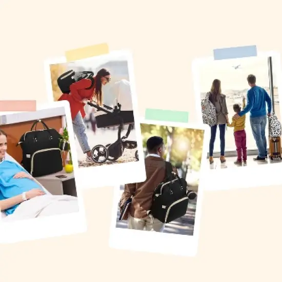 Itopfox Large Waterproof Diaper Backpack with Changing Pad, Pacifier Case, 16 Pockets, Insulated Bottle Holders, Stroller Straps, Black image {1}