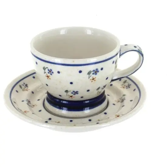 Blue Rose Polish Pottery 1236-1237 Zaklady Pedestal Cup & Saucer image {1}