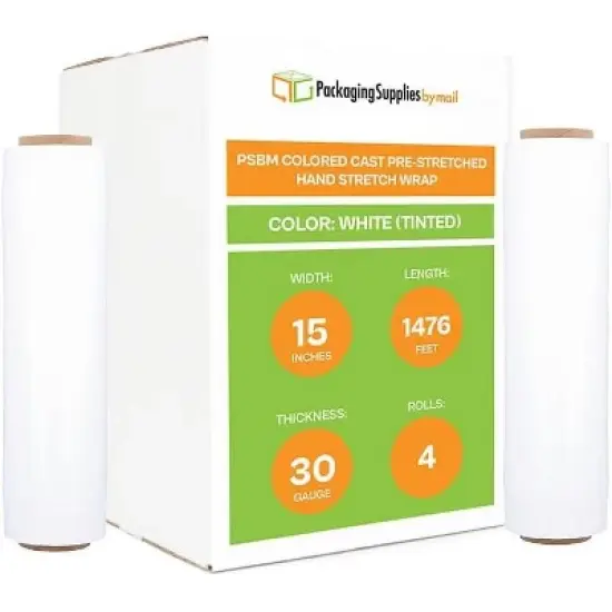 PSBM 4 Rolls White 15 in. x 1476 Ft. 30 Gauge Pre-Stretch Cast Hand Pallet Wrap image {6}