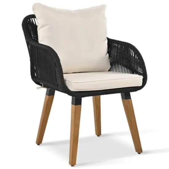 FIONECA 5-Piece Patio Conversation Set with Wicker Cool Bar Table, Chairs & Ottomans, Outdoor Furniture Bistro Set, Black & Beige image {10}