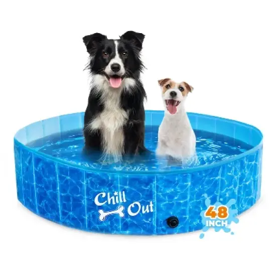 Allforpaws Foldable Dog Pool, Dog Swimming Pool for Outdoor Summer , Blue image {13}