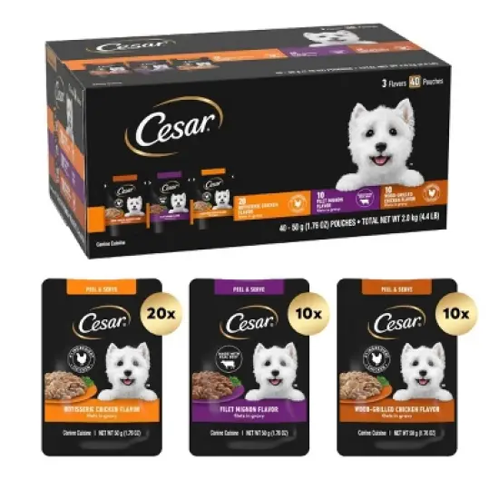 Cesar Chicken, Steak and Beef Flavor Variety Pack Wet Dog Food - 70.4oz/40ct image {1}