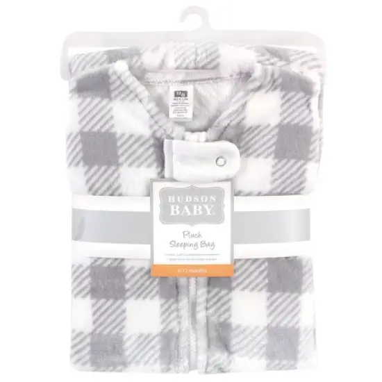 Hudson Baby Infant Plush Sleeping Bag, Sack, Blanket, Gray Plaid image {1}
